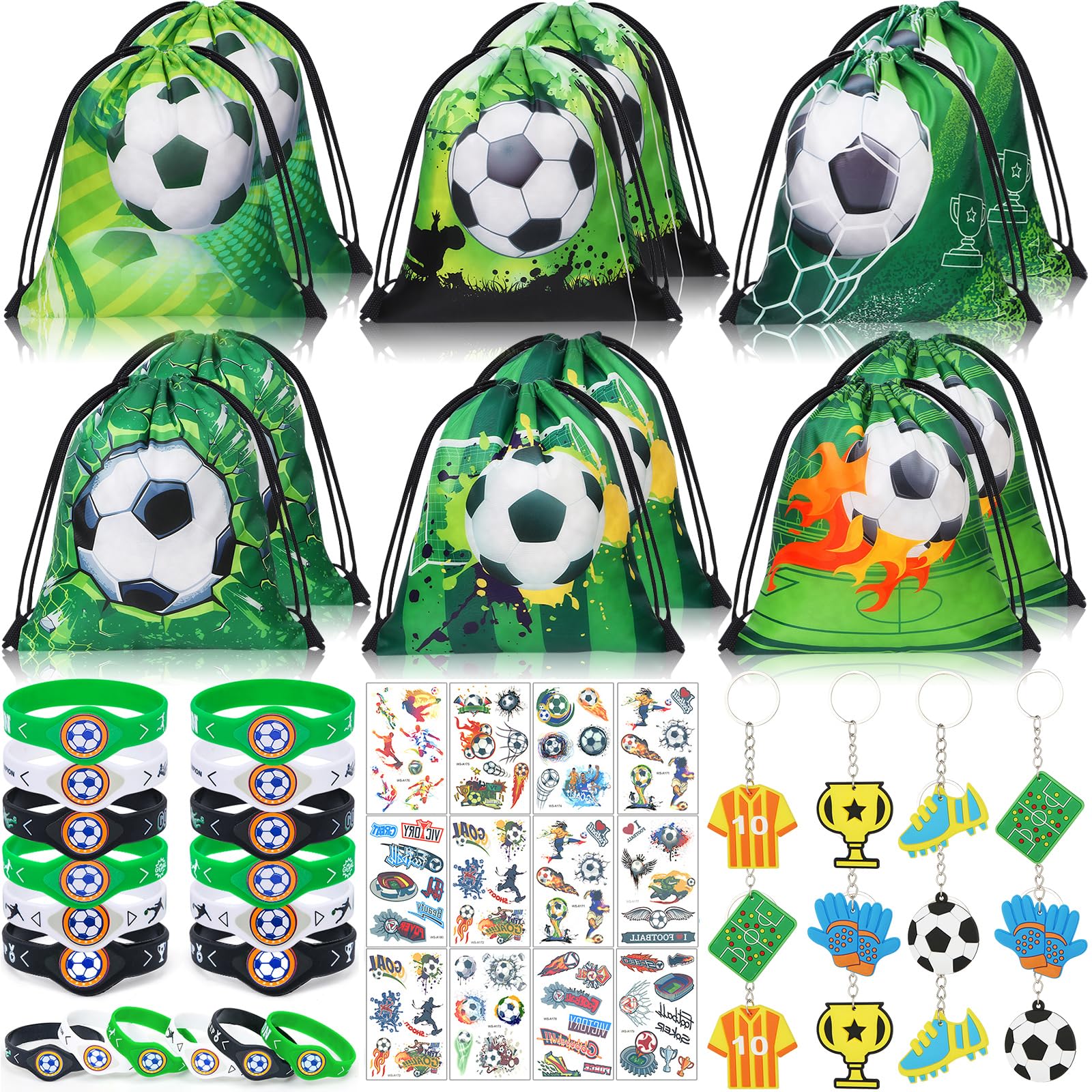 Winrayk 12 Sets Soccer Party Favors Sports Birthday Supplies, Soccer Goodie Bags Drawstring Bags Tattoo Stickers Gifts Toys Good