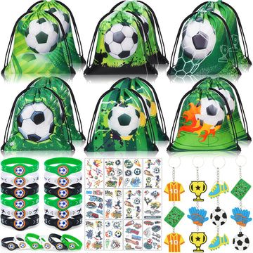 Winrayk 12 Sets Soccer Party Favors Sports Birthday Supplies, Soccer Goodie Bags Drawstring Bags Tattoo Stickers Gifts Toys Good