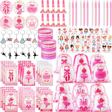Yeaqee 98 Pcs Ballerina Party Favors Include Ballet Drawstring Backpacks Silicone Bracelets Keychains Blowouts Small Spiral Note