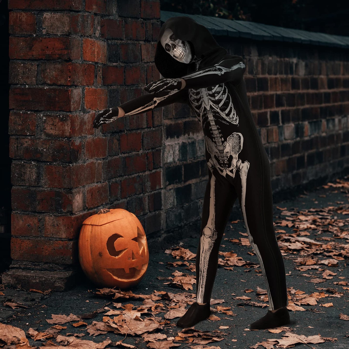 Cupohus [2023 Size Update Halloween Costume, Skeleton Costume Bodysuit Jumpsuit - Scary Black And White Costume, Unisex, Creepy