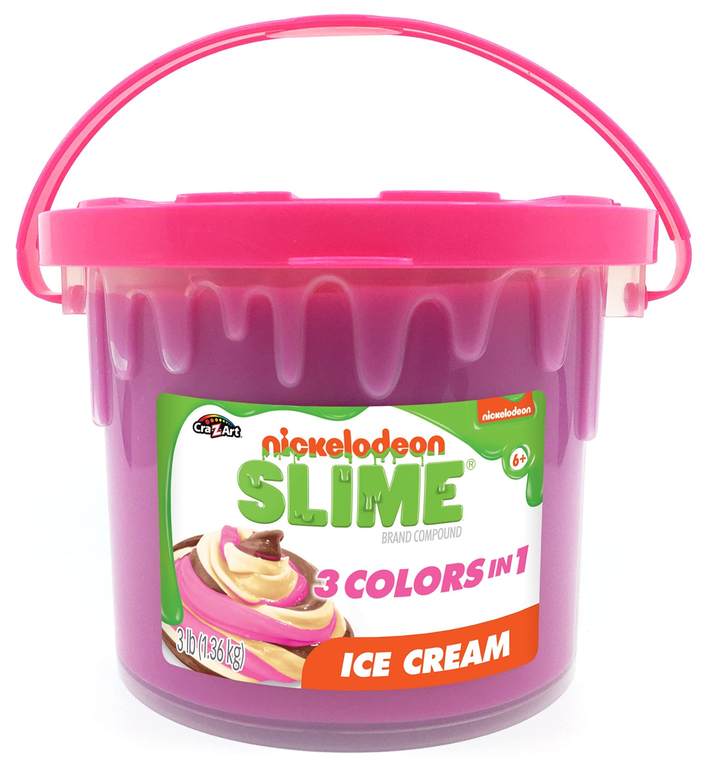 Nickelodeon Slime 3Lb Ice Cream Premade Slime Bucket – 3 Colors-In-1 Strawberry, Vanilla And Chocolate Colored Slime