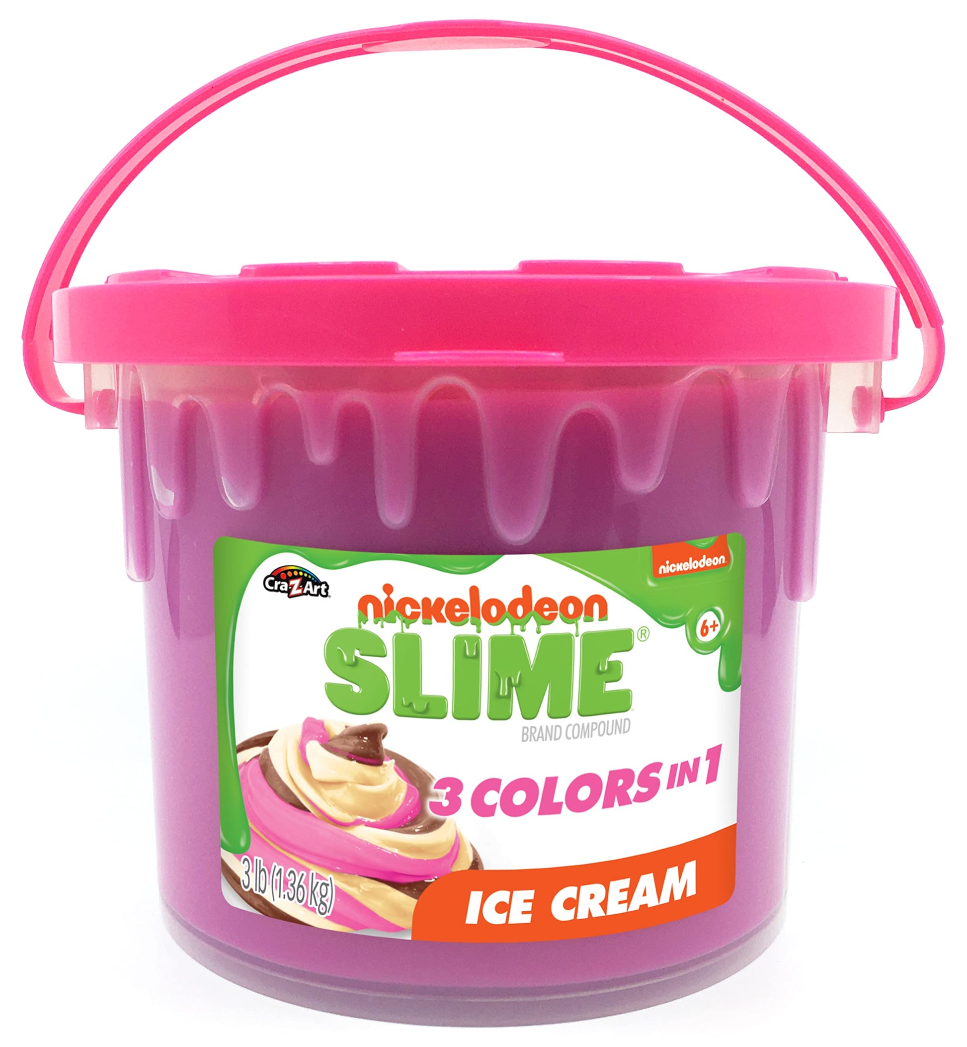 Nickelodeon Slime 3Lb Ice Cream Premade Slime Bucket – 3 Colors-In-1 Strawberry, Vanilla And Chocolate Colored Slime