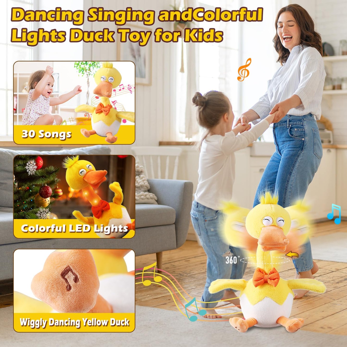 13' Eggshell Talking Dancing Duck, Repeating What You Say Mimicking Recording Plush Baby Toy Musical Songs Singing Talking Glowing Animated Twisting Gifts Of Lighting Up Funny Toys For Toddler Kids