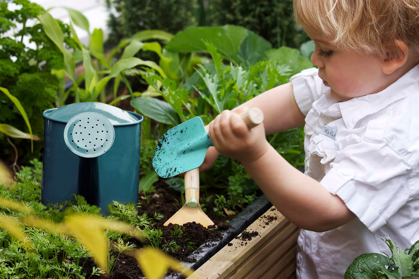 Kinderific Gardening Set, Tool Kit, For Kids, Stem, Includes Tote Bag, Spade, Watering Can, Rake, Fork, Trowel And Gloves (Blue)