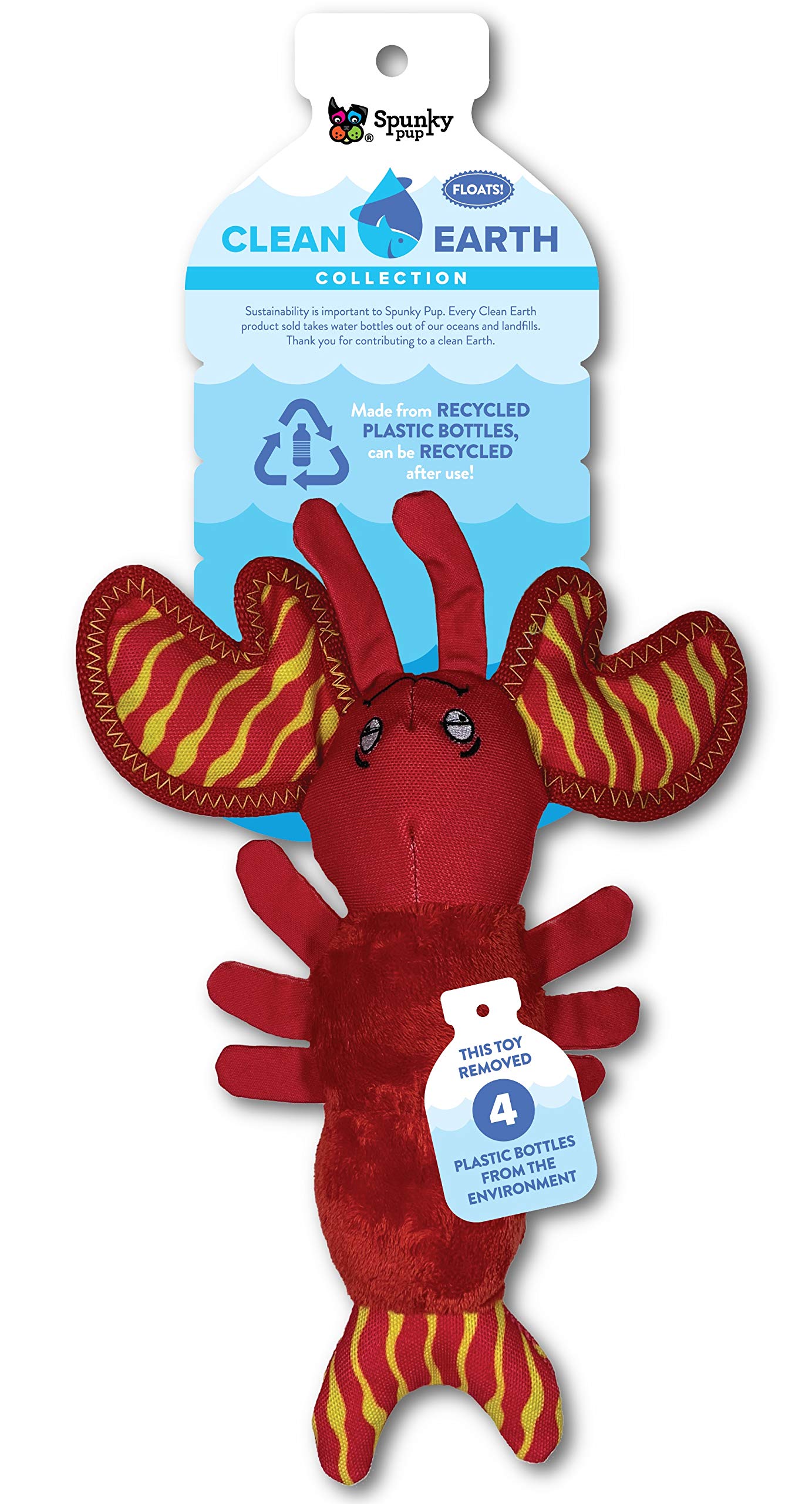 Spunky Pup Clean Earth Plush Lobster | Made From 100% Recycled Water Bottles | Small