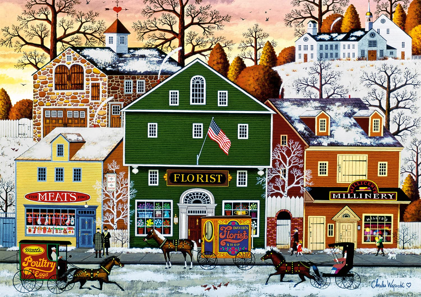 Buffalo Games - Charles Wysocki - Meats, Flowers, Hats - 300 Piece Jigsaw Puzzle For Adults -Challenging Puzzle Perfect For Game Nights - Finished Size Is 21.25 X 15.00