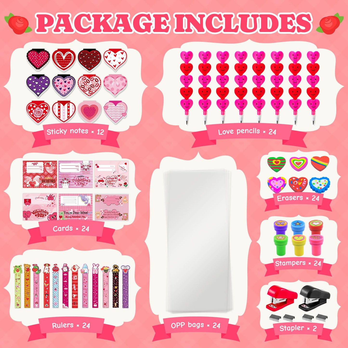 170 Pcs Valentines Day Gifts Classroom Supplies - Valentine Stationery Set with Heart Pencils, Notebooks, Rulers, Bookmarks, Tre
