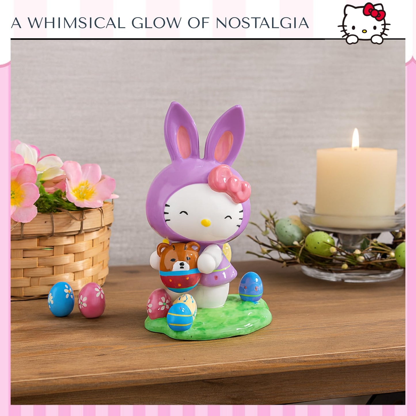 Blue Sky Clayworks Hello Kitty Easter Purple Bunny Figurine, Ceramic, 5 L x 4.5 W x 8 H, Spring Egg Hunt Cheer