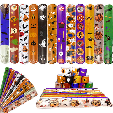 JoFAN 48 PCS Halloween Slap Bracelets Halloween Toys for Kids Girls Boys Halloween Party Favors Halloween Treat Bags Gifts