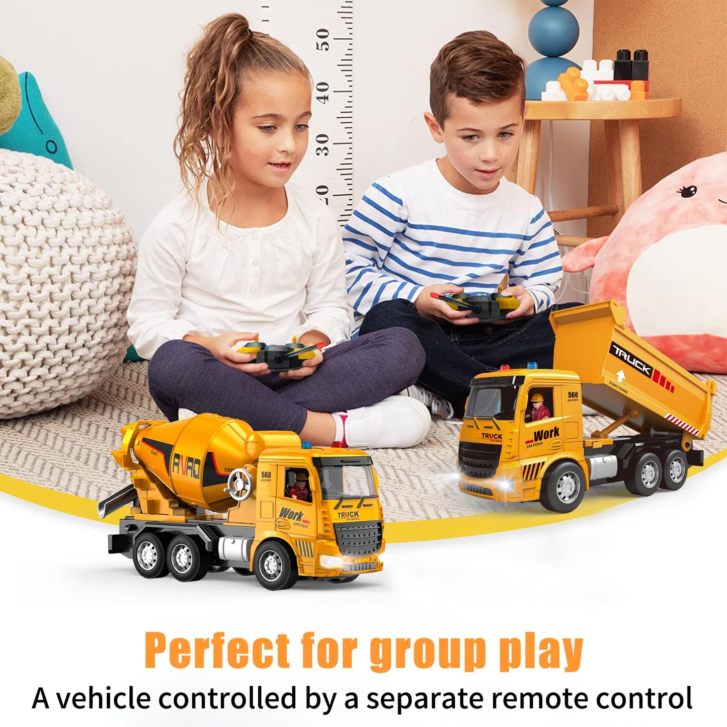 MQDMINI Construction Toys for Toddlers 6-12 Year Boys Girls, Remote Control Truck and Cement Mixer Truck, Kids Ideal Birthday Pa