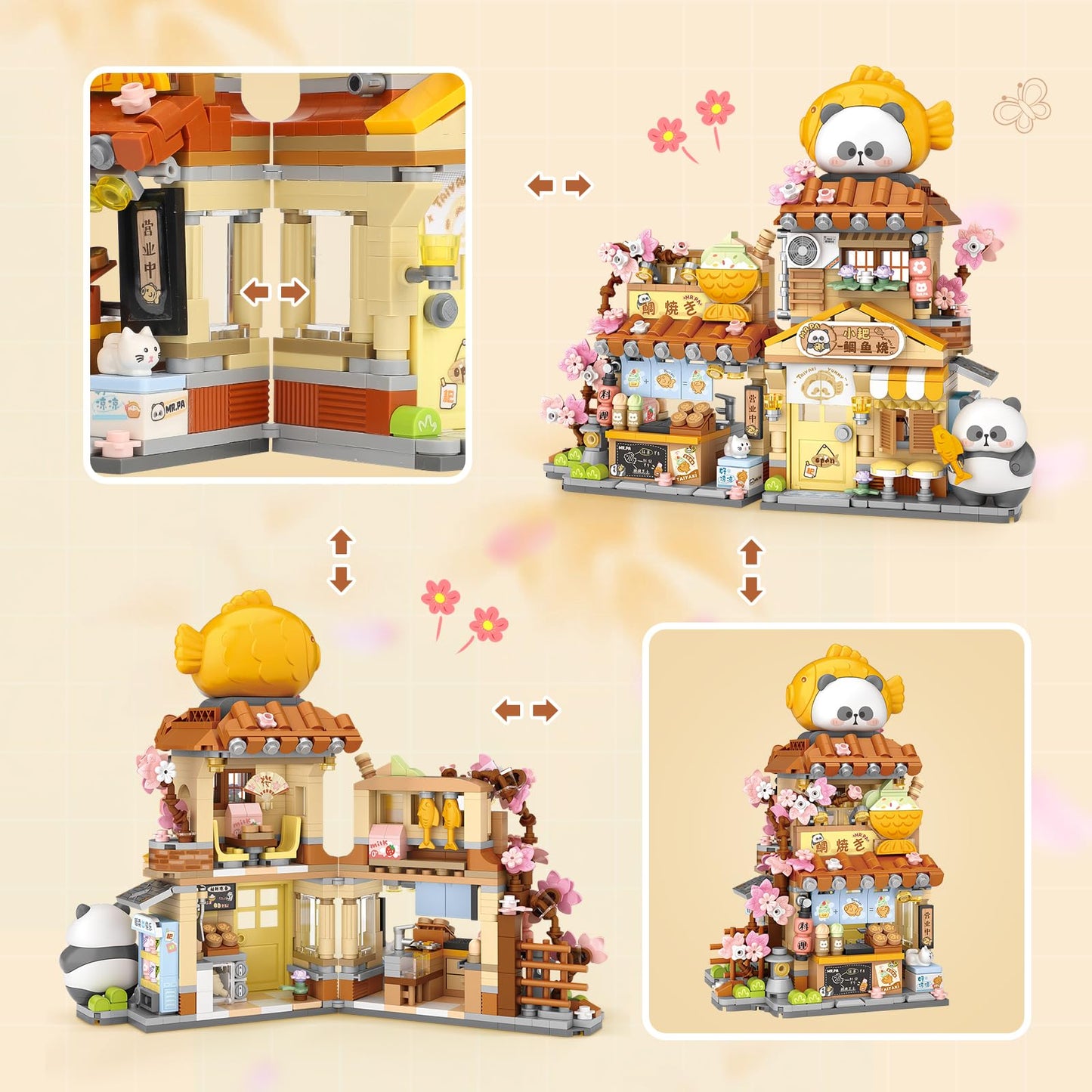 Japanese Street View Taiyaki Shop Mini Building Blocks, Moc Creative Building Toys Cute Panda Building Set For Kids 6-12, Simula