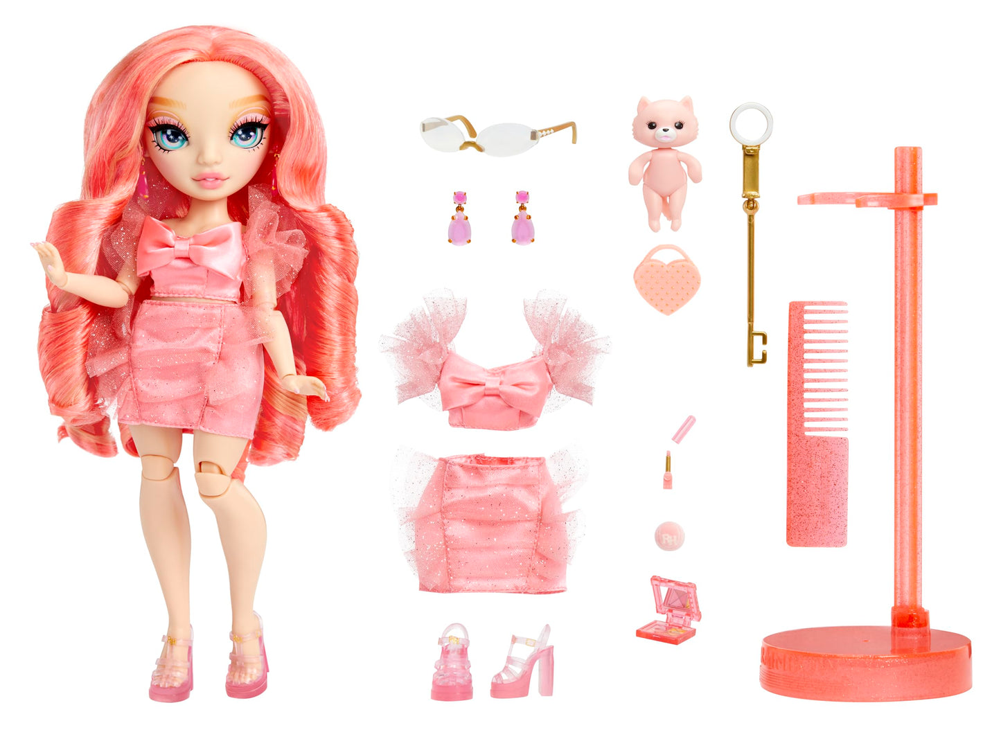 Rainbow High Pinkly Fashion Doll with Glasses & 10+ Accessories, Multicolor, Model 501923EUC, Perfect Gift for Kids 4-12 Years