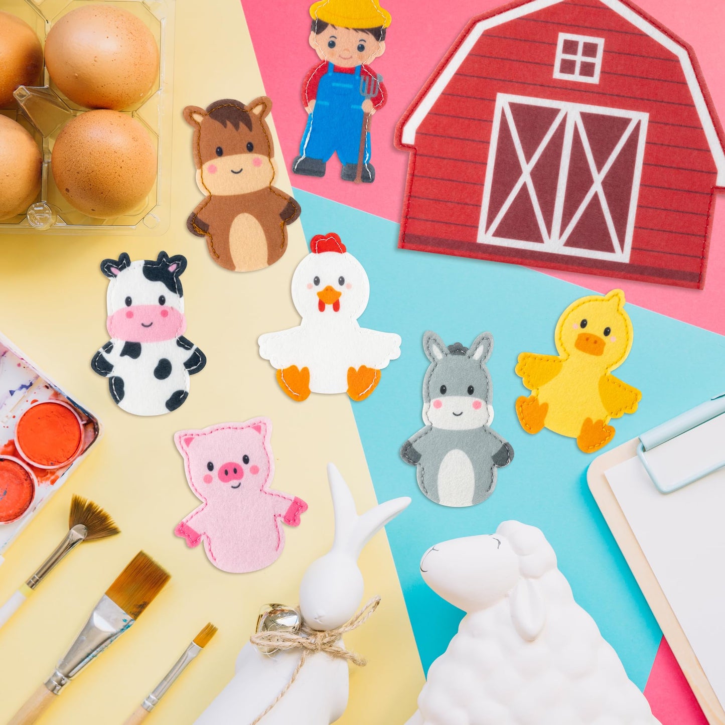 COcnny Farm Animal Finger Puppets - 11pcs Farm Felt Finger Puppet with Barn Bag Set Making Crafts Kit for Kids, Make Your Own St