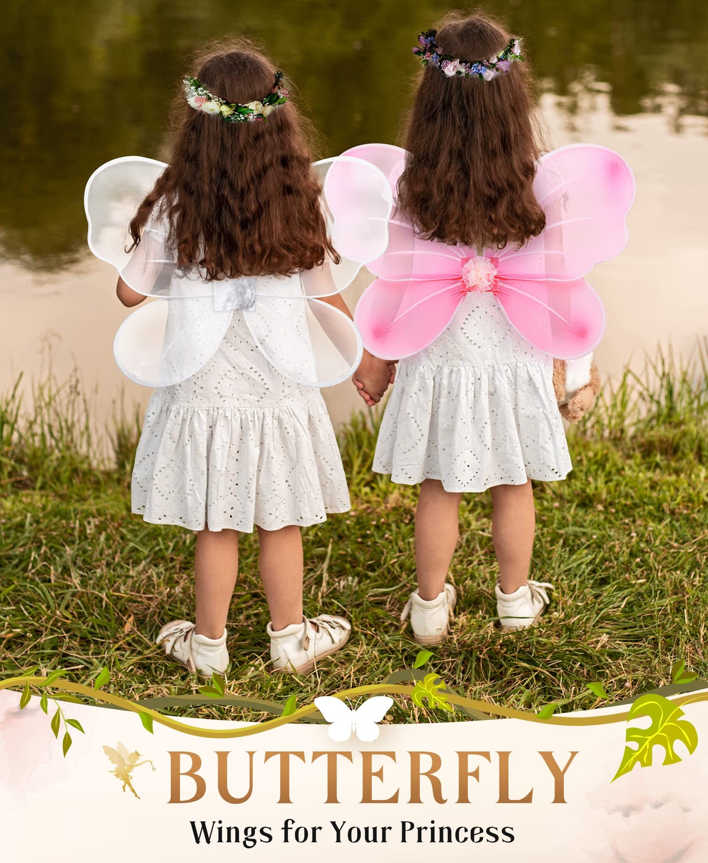 Jeowoqao Girls Wings Fairy Wings, Kids Butterfly Wings Little Girls Wings Costume For Birthday Party Halloween Dress Up
