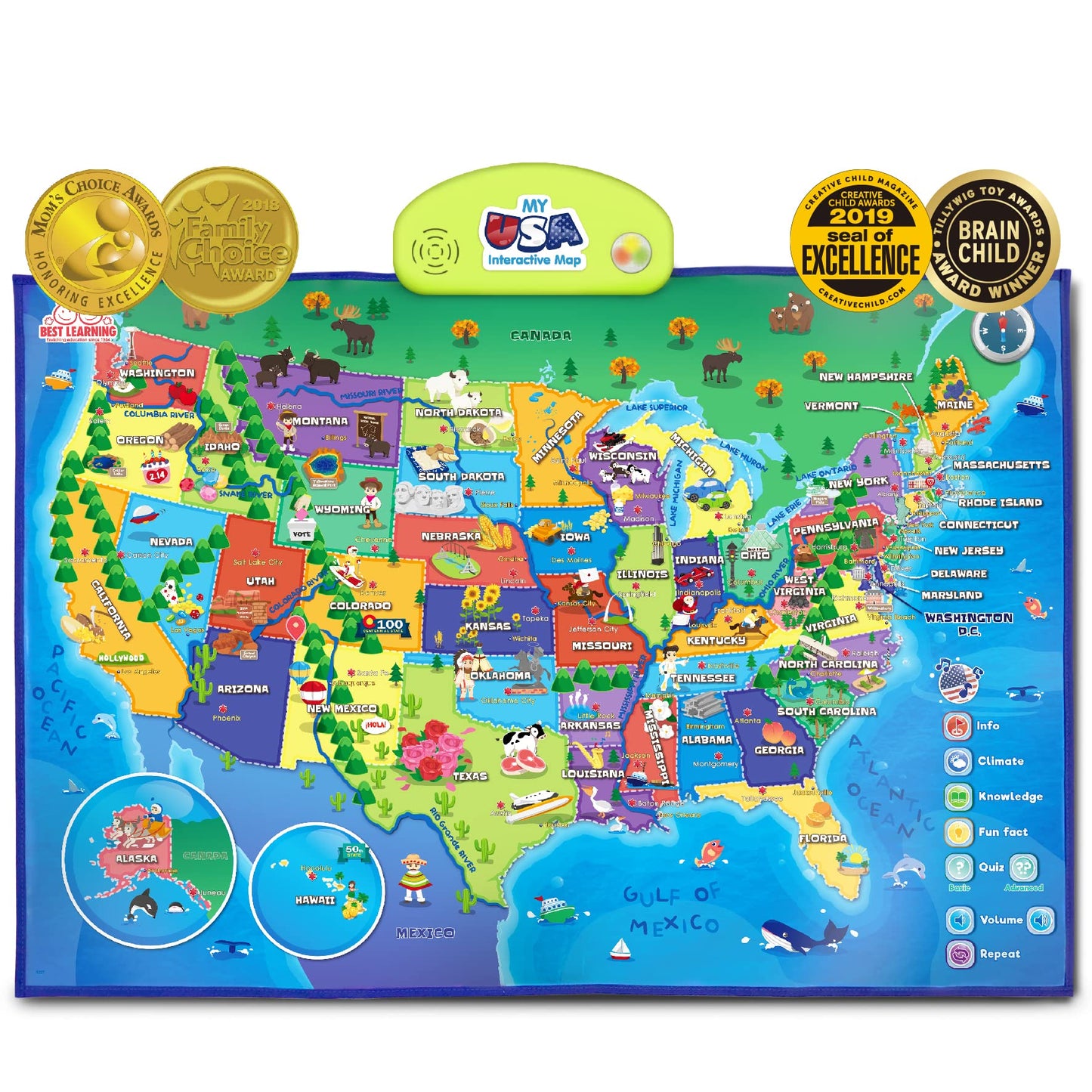BEST LEARNING i-Poster My USA Map - Interactive Educational Toy for Kids 5-12 Years, Multicolor, Model 4227
