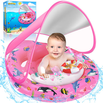 Baby Pool Float With Canopy, Infant Pool Float For 6-24 Months, Baby Swimming Float, Toddler Pool Float With Upf50+ Sun Protecti