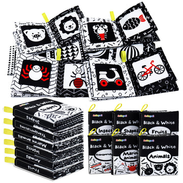 Dr.Rapeti Soft Cloth Books Baby Books Bath Books 6-Pack for Baby Infant Toddler Kids High Contrast Black and White Crinkle Washa