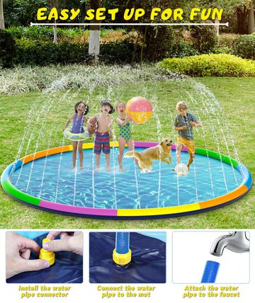 Epn Splash Pad, 16.4Ft Size Extra Large Sprinkler Play Mat For Dogs & Kids, Thicker Pool Summer Outdoor Water Toys Fountain Pad