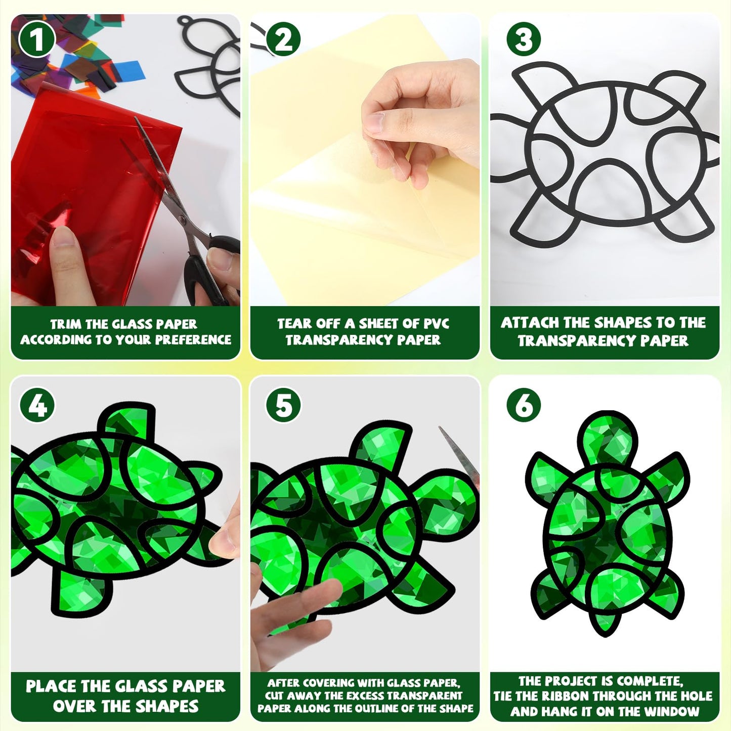QOUBAI 32 Sets Turtle Suncatchers Craft Kit DIY Window Stained Glass Effect Sea Animals Paper Crafts for Home School Classroom D