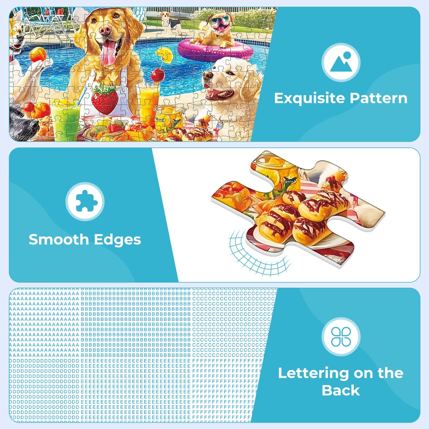 300 Pieces Puzzles for mature-themeds Summer Dog Pool Party & Food Puzzle Large Puzzles Pieces for Seniors Fun Puppy Jigsaw Puzzles for Kids Ages 8-10 Challenging Family Games Holiday Party Gifts 20.5 x 15 In