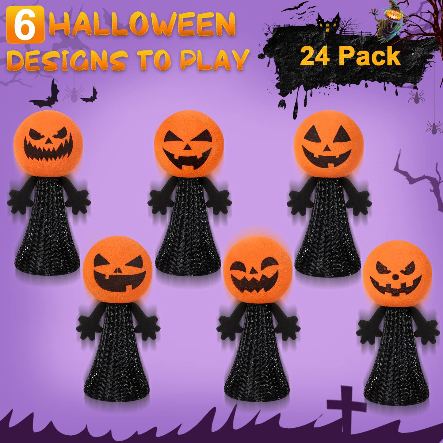 Letapapa Halloween Party Favors for Kids, 24 Pcs Jumping Popper Spring Launchers Toy, Bouncy Halloween Novelty Toys for Treat or