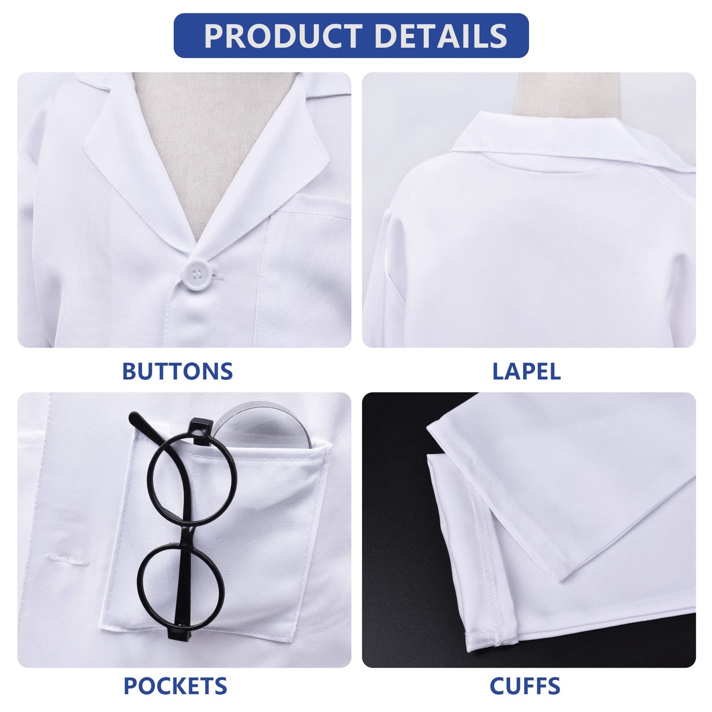 Zzihan Scientist Costume For Kids Lab Doctor Coat Costume Mad Scientist Costume With Magnifying Glass Goggles Experiment Gloves