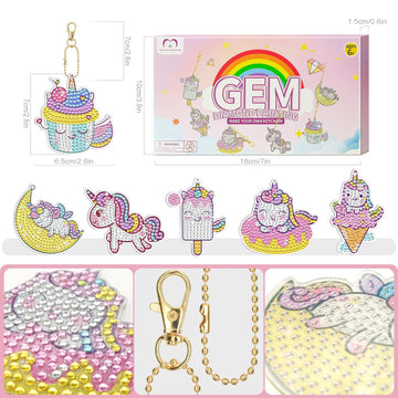 Matharago Diamond Art For Kids 6 Pcs Diy Diamond Painting Unicorn Keyrings Set, Painting By Number Gem Keychains Craft Kits For