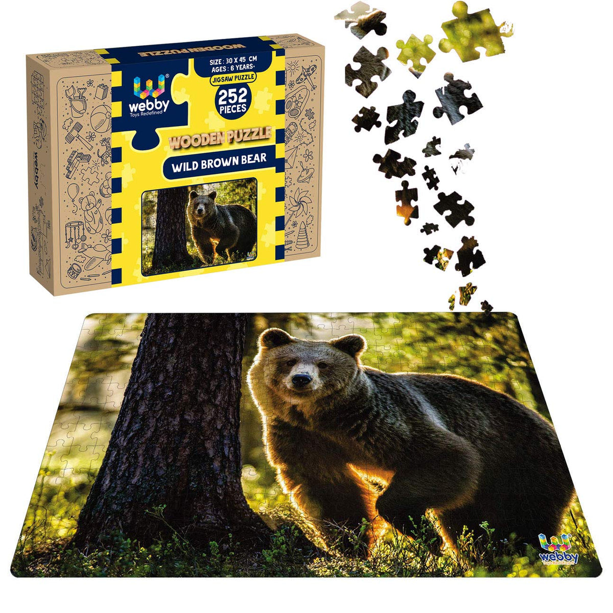 Webby Wild Brown Bear Wooden Jigsaw Puzzle, 252 Pieces