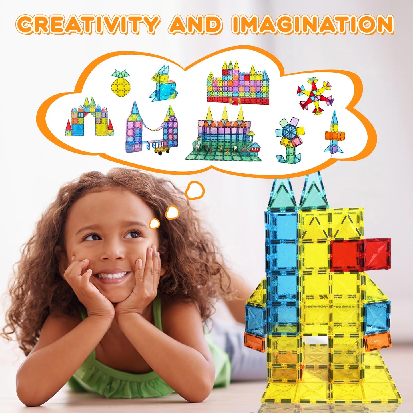 Paaxido Magnetic Tiles, 130PCS Magnetic Blocks Set with 2 Cars, 4D Diamond Magnet Building Blocks, STEM Preschool Educational Ma