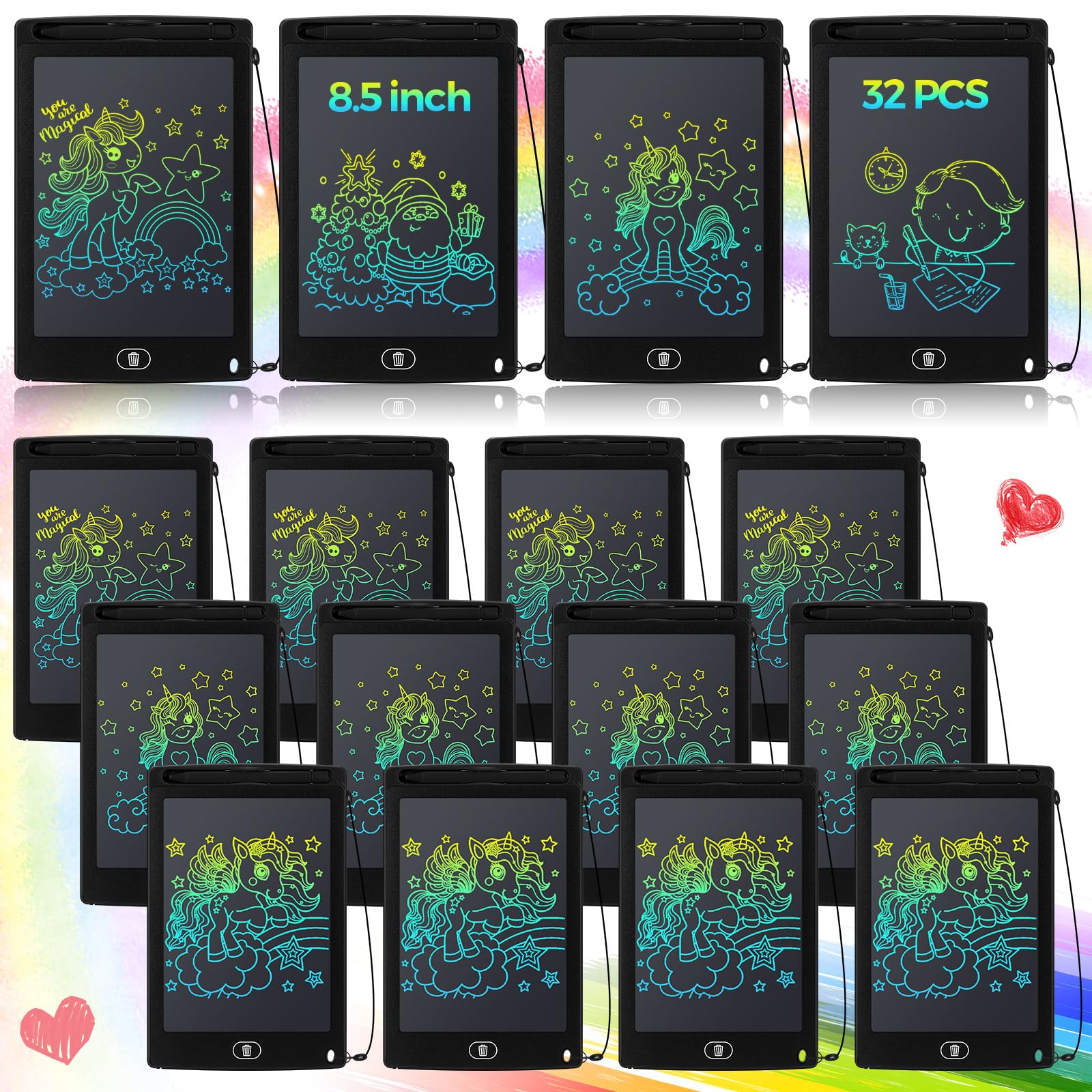 Zhehao 32Pcs LCD Writing Tablet for Kids Bulk 8.5 Inch Colorful Doodle Board Tablet Erasable Doodle Pad Educational Toy Christma
