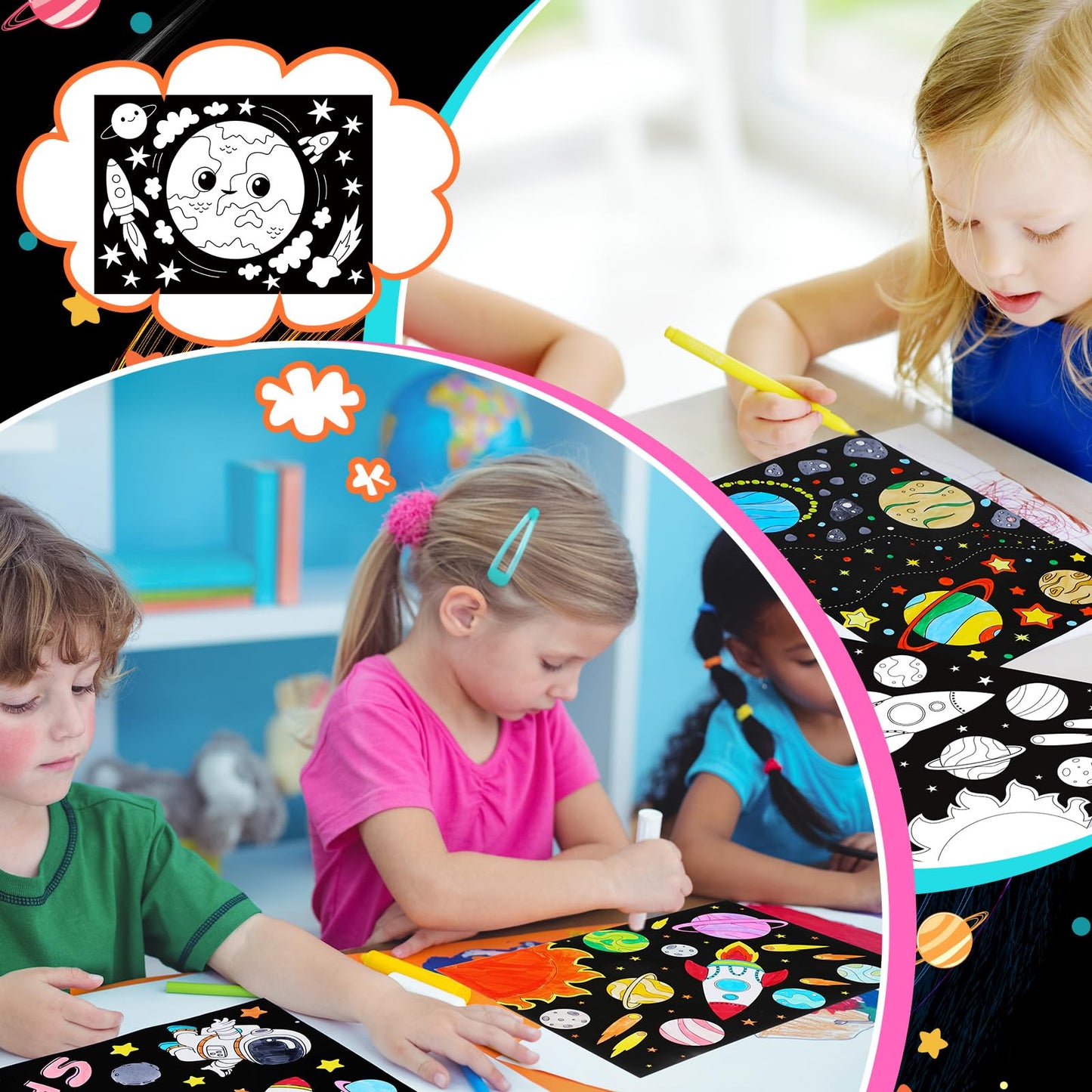 Zhanmai 30 Pcs Color Your Own Funny Outer Space DIY Posters Star Planet Astronaut Spacecraft Instrument Crafts Bulk Space Wall A