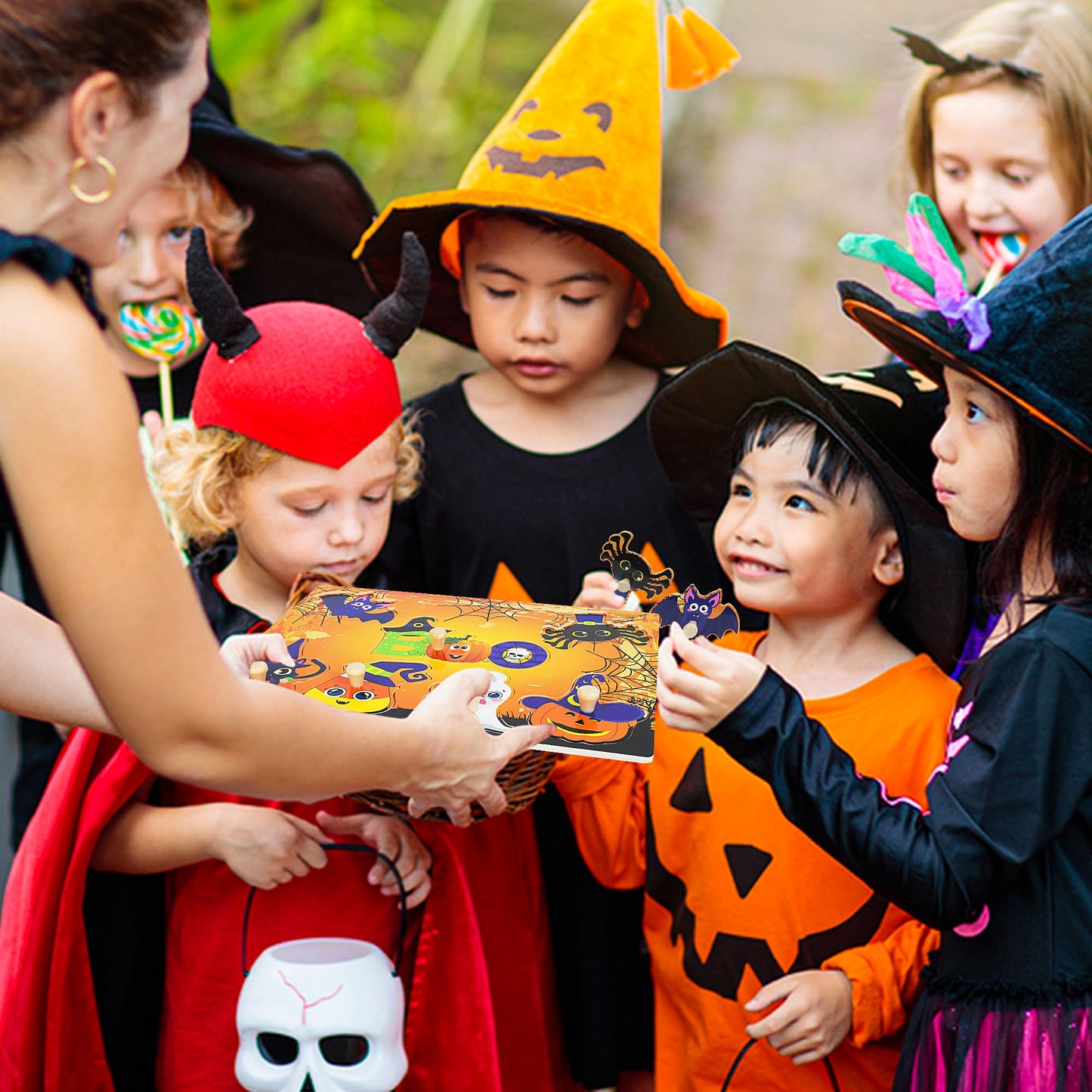 2Pcs Halloween Wooden Peg Puzzles, Halloween Toys For Toddlers Educational Puzzle Kids Halloween Party Favors Halloween Basket S