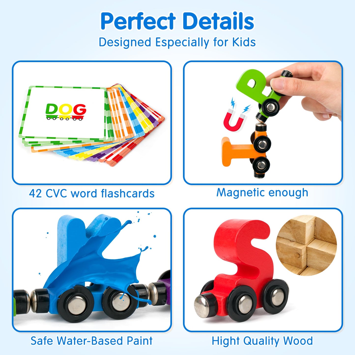 Helsort 27 Pcs Magnetic Wooden Alphabet Train Set, Abc Learning Toy With 42 Flash Cards, 1 Engine And Storage Bag, Educational L