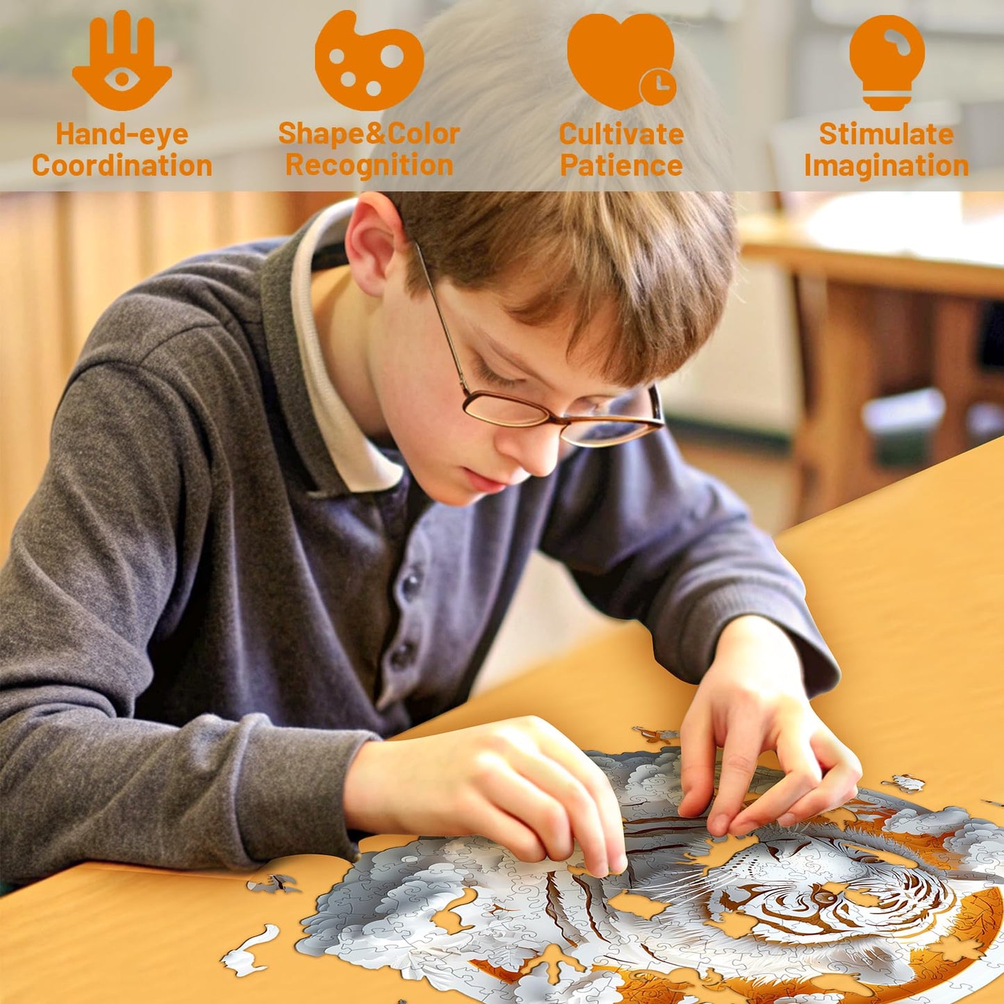 Wooden Puzzles for mature-themeds  3D Visual Effect Paper Tiger Puzzle  Wood Puzzles mature-themed  Unique Animal Shape  Paper Sculpture Modern Art Puzzle  Gifts for Friend  Canvas Wall Art (S-8.5 * 8.5in-100 pcs)