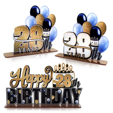 Lingteer Happy 28Th Birthday Gold Acrylic Table Topper Centerpieces Set - Cheers To 28 Years Old Birthday 28Th Bday Party Gift Decorations.