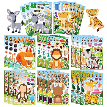 24 Sheets Animal Stickers For Kids Toddler, Jungle Animal Stickers Make-A-Face Sticker Sheets Make Your Own Animal Mix And Match