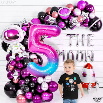 Katchon, Rainbow Number 5 Balloon - Giant, 40 Inch | Pink Blue Number 5 Balloons, Number 5 Birthday Decorations | Foil Galaxy Number 5 Balloon For 5Th Birthday Decorations Girl | 5Th Birthday Balloon
