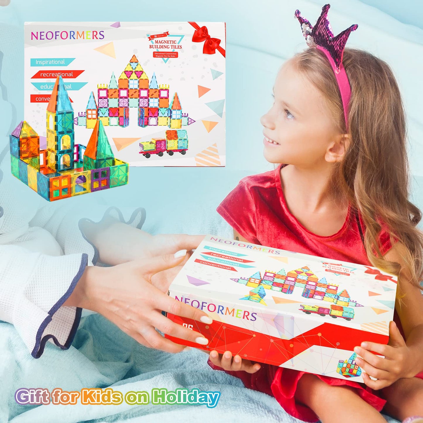 NEOFORMERS Magnetic Tiles 96 Pcs 3D Building Blocks Educational Toys Assorted Colors for Kids Ages 3+
