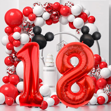 Lebery 40 Inch Mouse Number 1 Balloon Black Red 1 Balloons For 1St Birthday, Mini Mouse Head Balloon Red Giant Number One Balloons For Mouse Clubhouse Baby Shower Anniversary Supplies Decorations