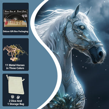 Jyquorp Horse Race Board Game Racing Game Solid Wood With 11 Luxurious Durable Classic Metal Horses With 4 Dice And 2 Boxes Of C