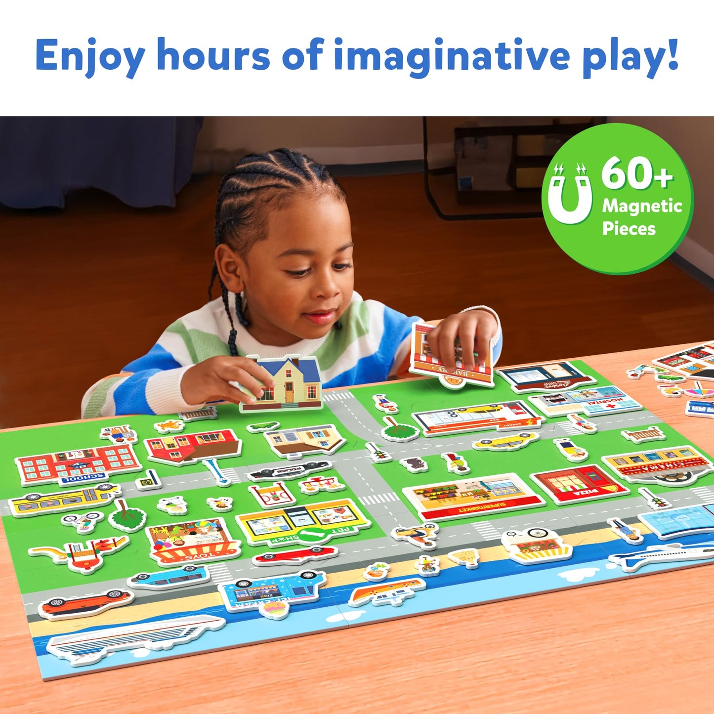 Skillmatics Creative Toy Magnetopia - Design Your City, Interactive Pretend Play Set for Kids, Toddlers, 60+ Magnetic Pieces, Pr