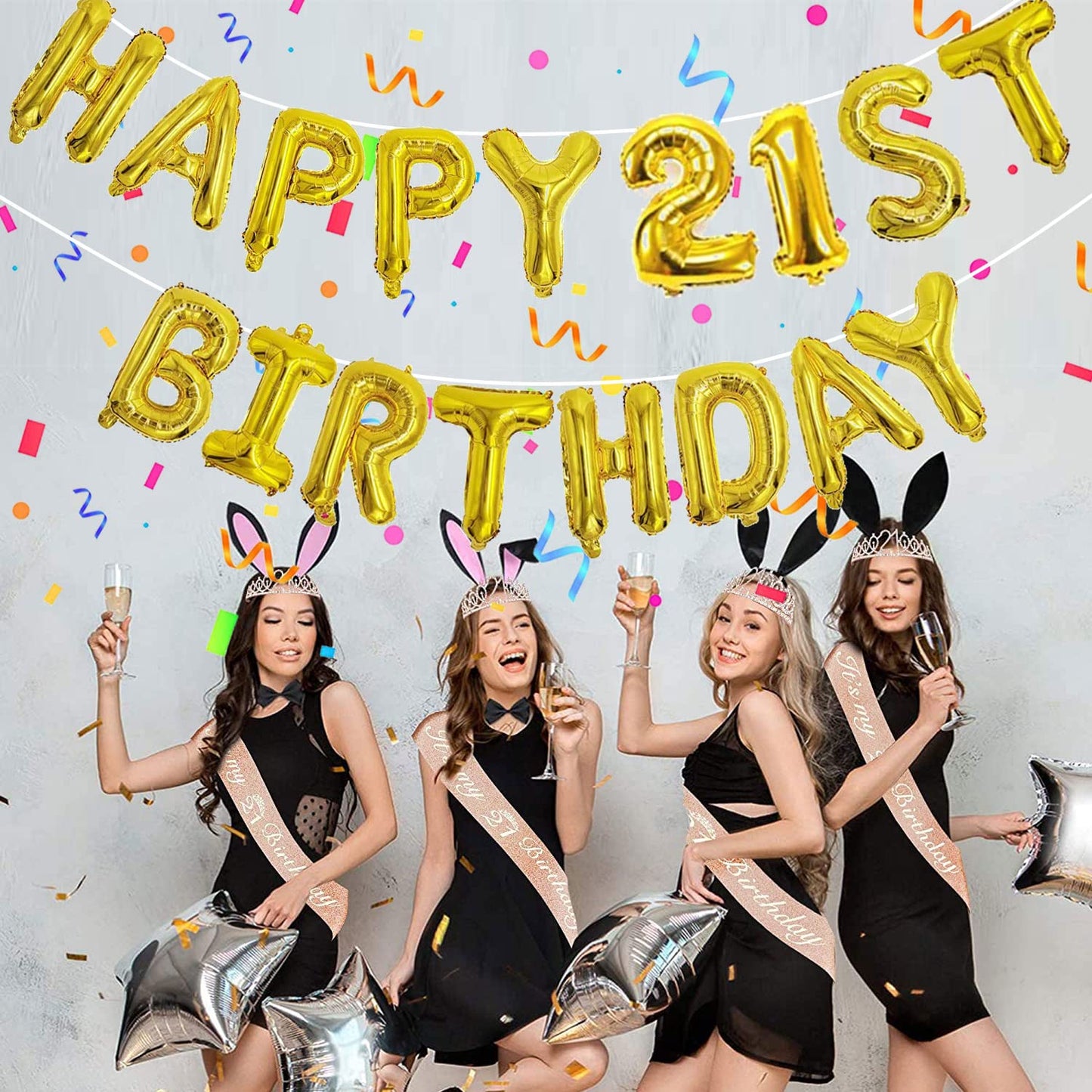 76Pcs Happy Birthday Balloon Banner, Gold Balloons Letters, Personalized 16'' Mylar Foil Birthday Decorations Includes 2 Sets A-