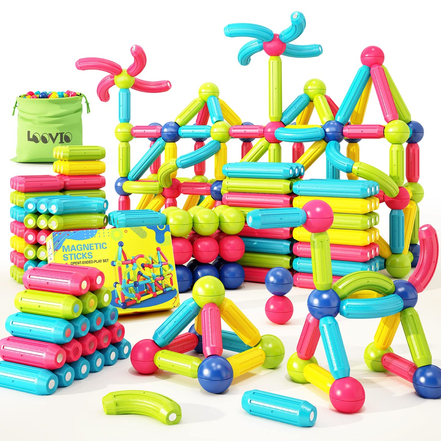 Loovio Magnet Toys for Kids - Montessori Magnetic Building Blocks, Multicolor, Model LVMS-40A, Educational Gift for 3 Year Olds