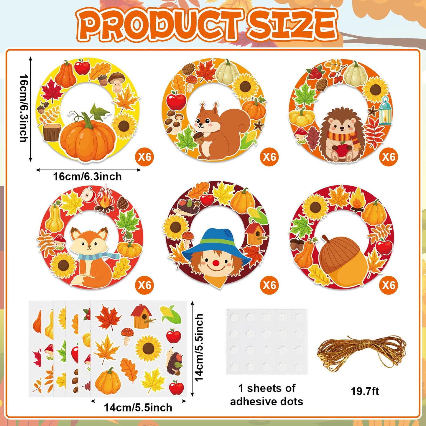 36 Sets Fall Animal Wreath Craft Kits DIY Autumn Scarecrow Pumpkins Paper Wreath Hanging Ornaments Make Your Own Thanksgiving Pa