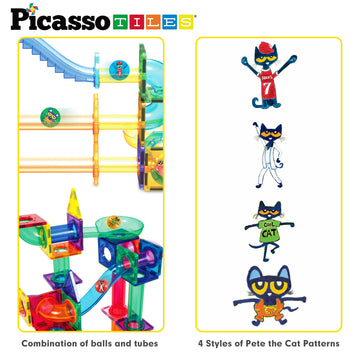 Picassotiles Magnet Marble Run Tiles Pete The Cat Themed Character Marbles For Magnetic Building Block Construction Tile Maze St