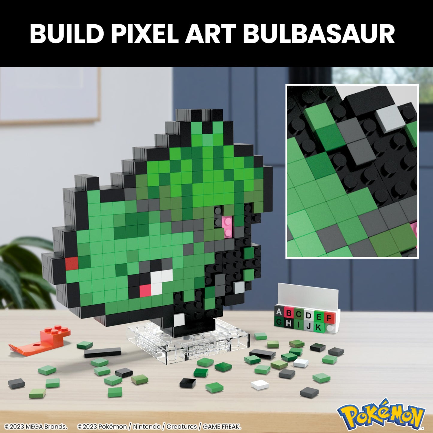 Mega Pok?mon Bisasam Retro Look - 15 cm Buildable with Pixel Art Stones - Includes Wall Mounted Base for mature-themed Lovers and Collectors  HTH75