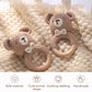 Wooden Baby Rattle Crochet Bunny and Lion Baby Toys Handmade Newborn Toy Early Development Grips Stuffed Animal Organic Rattle (