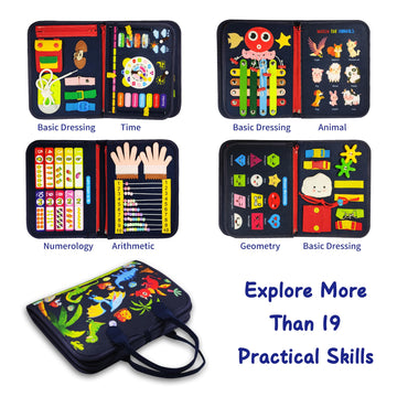 LearnToy Montessori Busy Board for Boys 1 2 3 4 Year, Sensory Toys for Toddlers 1-4, Ideal for Travel and Preschool - ABCs, 123s