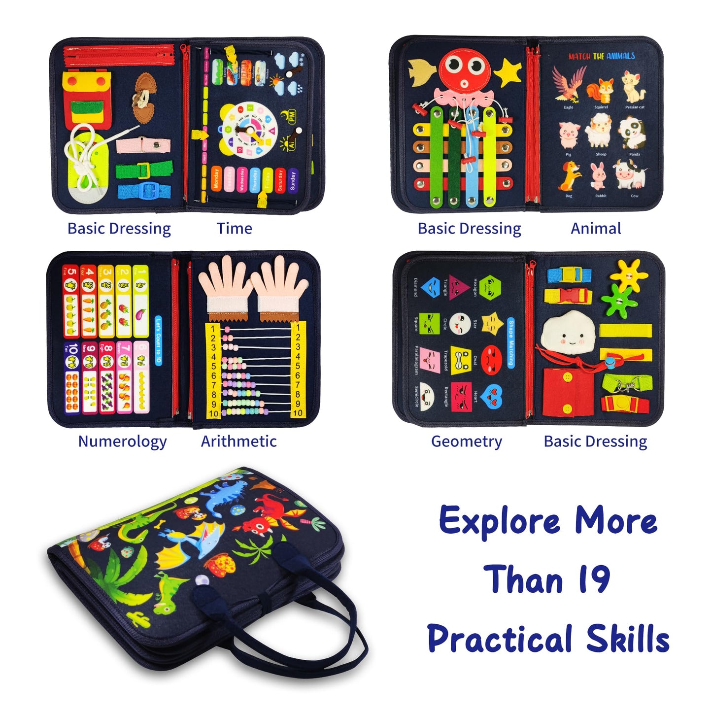 LearnToy Montessori Busy Board for Boys 1 2 3 4 Year, Sensory Toys for Toddlers 1-4, Ideal for Travel and Preschool - ABCs, 123s