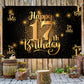 Happy 17Th Birthday Backdrop Banner Step And Repeat 17 Years Old Background Decorations For Women Men Her Him Photography Party Supplies Glitter Black Gold